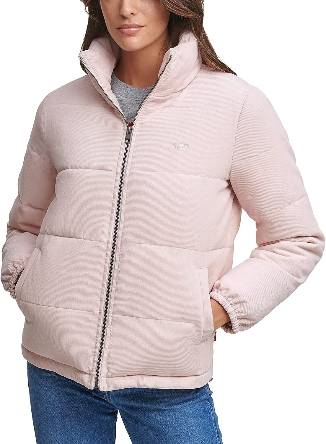Levis Womens Zoe Corduroy Puffer Jacket Standard Plus Sizes X-Large Baby  Pink Corduroy 