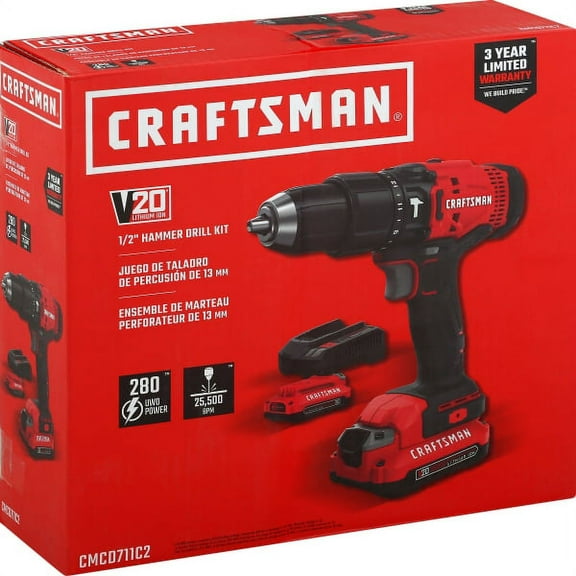 BLACK DECKER Craftsman CMCD711 20V, "1500 rpm" Brushed Cordless Compact Hammer Drill/Driver 1/2