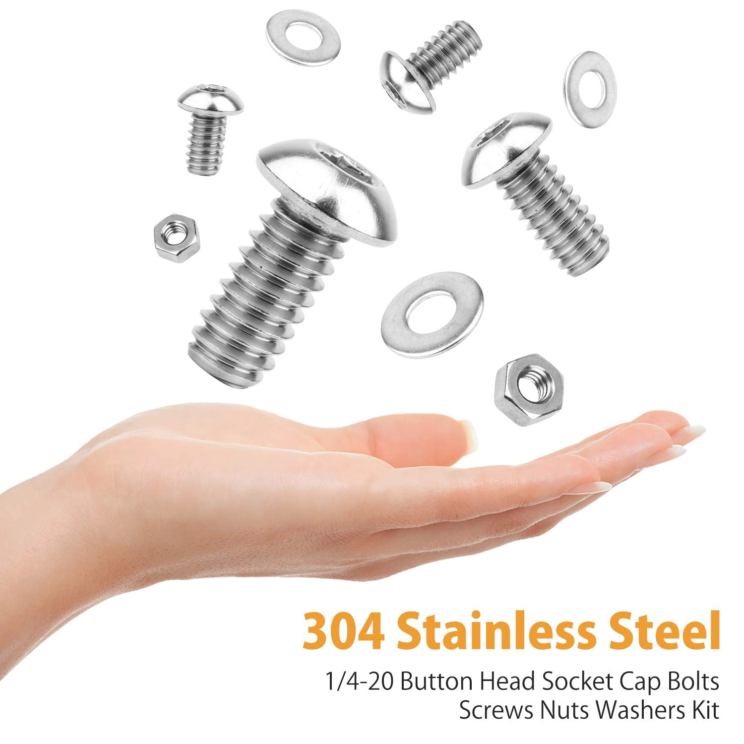 VIGRUE 304 Stainless Steel Screw Assortment - 1/4-20 UNC & Metric Button Head Socket Cap Screws With Nuts