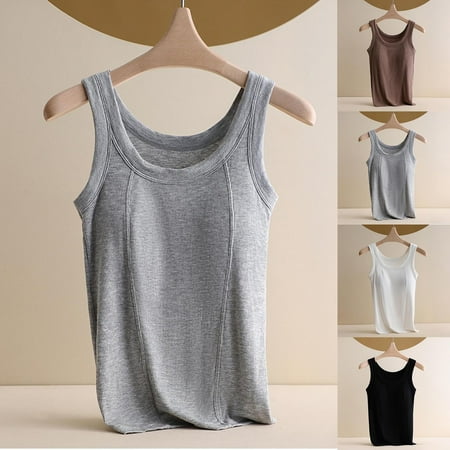 Feancey Womens Tank Shirts with Built in Bra Sleeveless T Shirts Tank Modal Padded Pajamas Wireless Bra Tank Tops Yoga Vest Top Sale Of The Day Coffee L