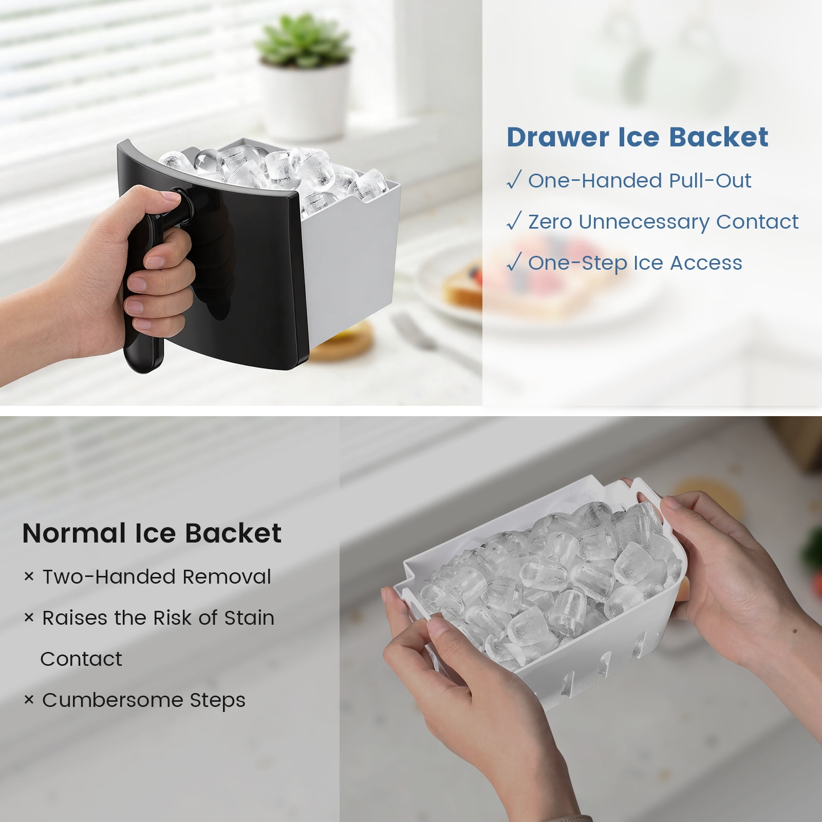 KNDKO Countertop Bullet Ice Maker, 6 Bullet ICES in 8 Mins, 18Lbs/Day, Self-Cleaning Operation, with Pull-Out Basket, Black
