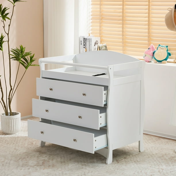 Zimtown Changing Table with Drawers,3 Drawer Baby Changing Dresser, Infant Diaper Station