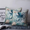thumbnail image 3 of Nautical Octopus Throw Pillow Covers, Soft Pillowcases with Invisible Zipper, Coastal Vintage Coral Starfish Ocean Decorative Square Pillow Cushion Covers for Living Room Couch Sofa Bed 20x20 Inches, 3 of 8