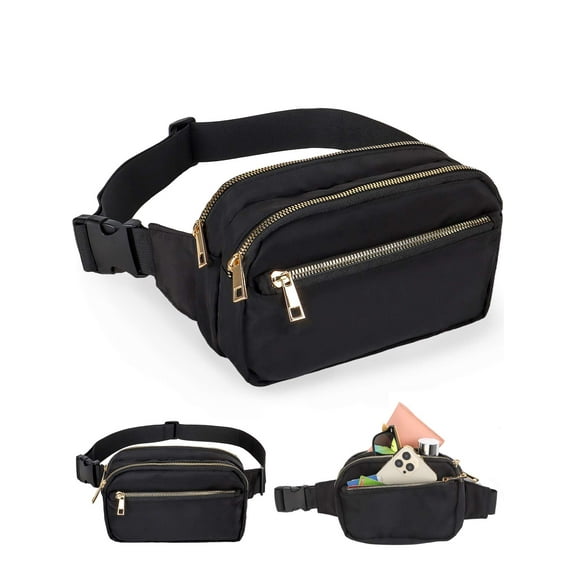 Gustave Fanny Pack for Women Men Fashion Waterproof Belt Bag Waist Pack Crossbody Bum Bag with 3 Zipper Pockets for Travel Hiking Cycling "Black"