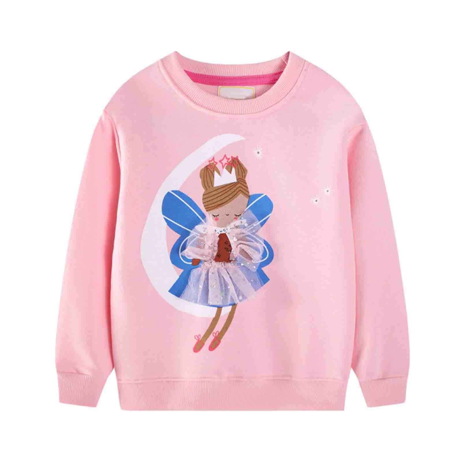 SONXAHE Toddler Girl s Moon Fairy Printed Sweatshirt Crewneck Long Sleeve Casual Pullover Daily Sweatshirt Pink