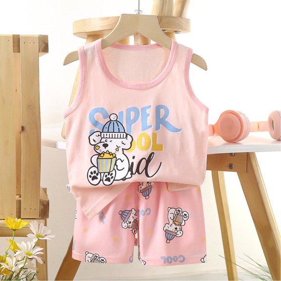 Piuwrlz Children's Girls Boys Tank Tops and Shorts Set Kids Sleeveles Vest and Short Pants Tight Round Neck Pullover Pink Size 3 Years