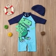 thumbnail image 2 of Kiapeise Little Boy Sunsuits Swimwear Long Sleeve Dinosaur Print Romper+Hats, 2 of 7