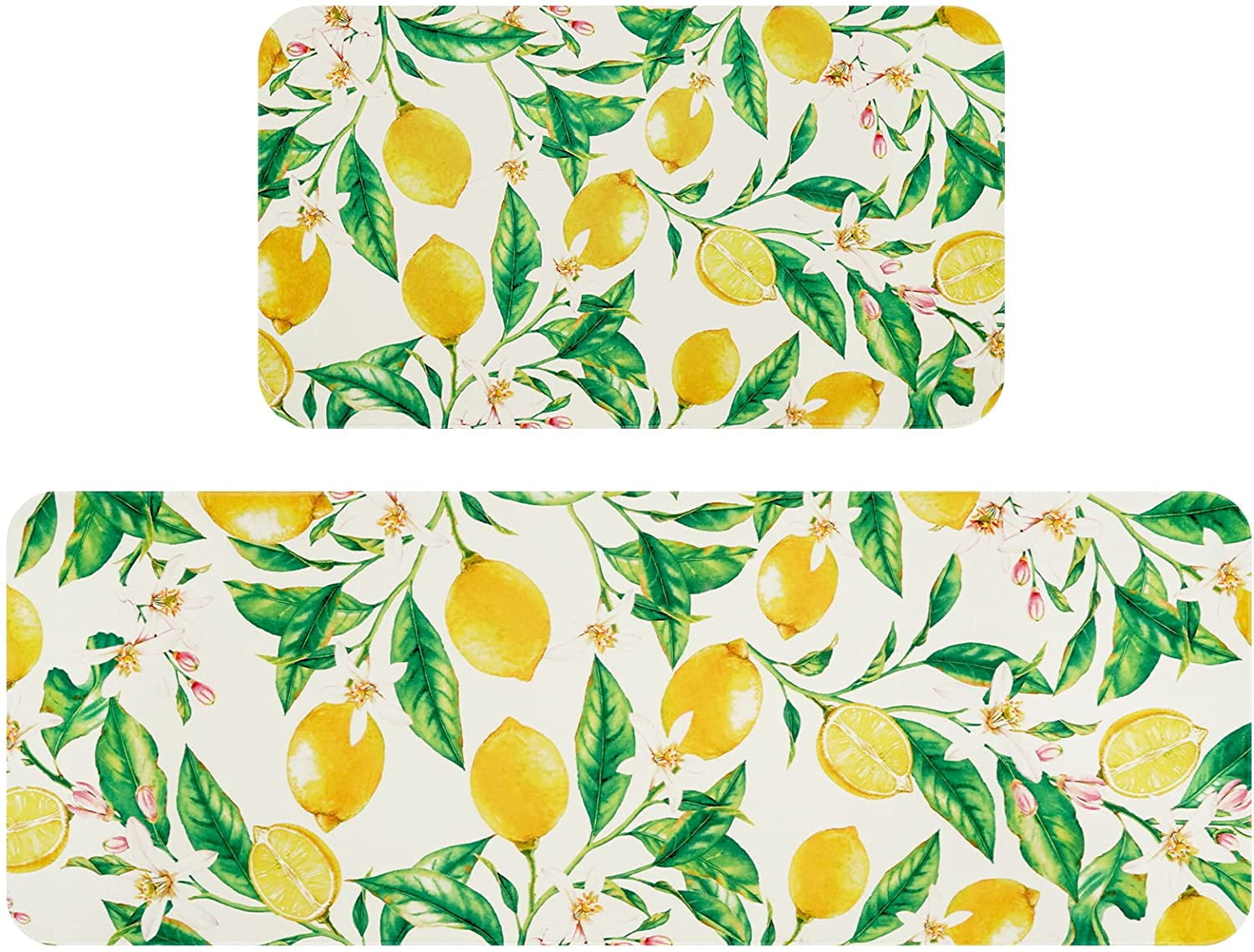 2 Pcs Lemon Kitchen Rugs and Mat, Spring Summer Flower Area Rug for