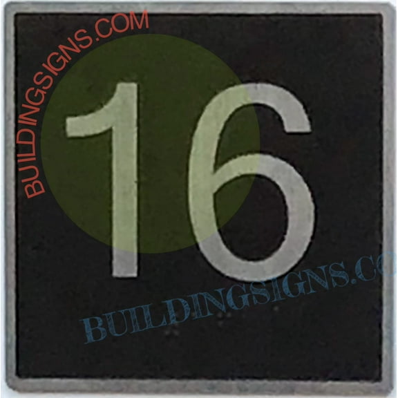 ELEVATOR FLOOR NUMBER 16 SIGN- ELEVATOR JAMB PLATE FLOOR 16 SIGN (BLACK BACKROUND ,CAST IRON ,4X4 INCH)-THE IRON MAN LINE(ref062022)