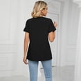 thumbnail image 6 of Askfv T Shirt for Women Basic Color Block Tee Tops Short Sleeve V-neck Tshirt Split Loose Tops, 6 of 6