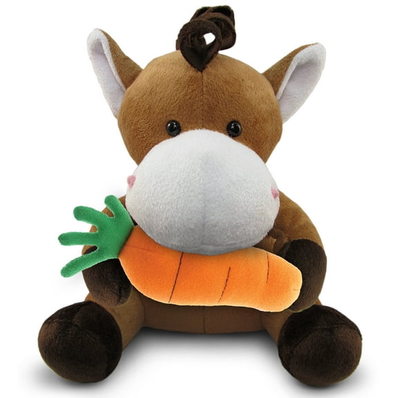 DolliBu Happy Easter Super Soft Plush Horse with Carrot - Farm Life Stuffed Animals with Carrot Plush Toy, Perfect Easter Gift, Spring Easter Plush Animal Toy for Kids, Adults - 6 Inches