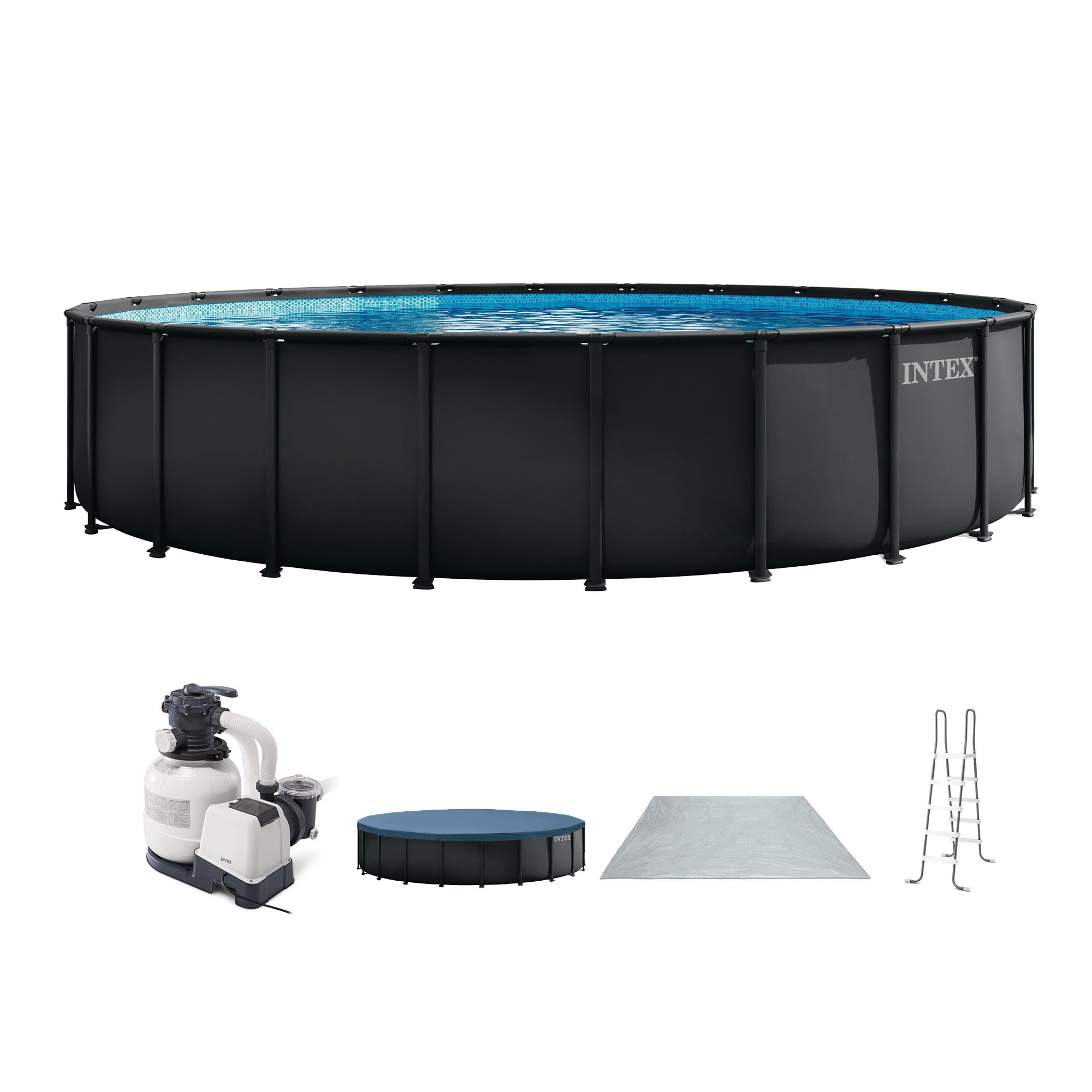 Intex, Above Ground Pool, 15 ft, Gray, Metal Frame, Pump Included