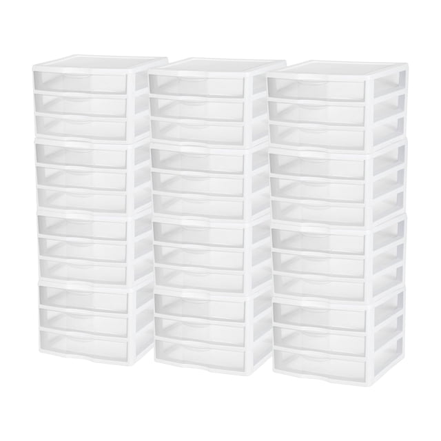 Unidad de Almacenamiento Apilable Sterilite de 3 Cajones Anchos, Paquete de 12