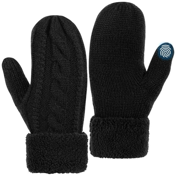 REDESS Winter Warm Mittens for Women, Thick Knitted Warm Soft Lining Mittens Cold Weather,Black