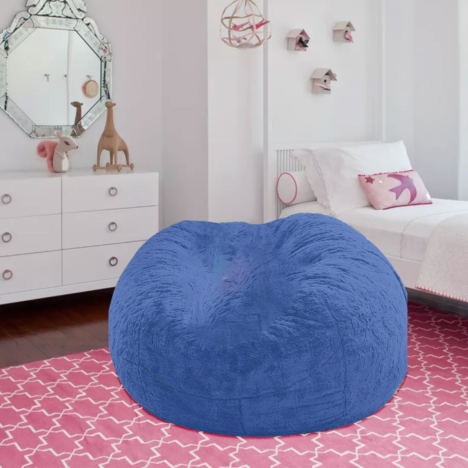 RoamHome Giant Fur Bean Bag Chair Cover for Kids Adults, (No Filler) Living Room Furniture Big Round Soft Fluffy Faux Fur Beanbag Lazy Sofa Bed Cover (Black,59x29.5in)