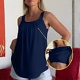 thumbnail image 3 of Summer Tank Tops for Women Loose Fit Pleated Sleeveless Top Square Neck Camisole Tank Tops with Built in Bra Basic Shirts Curved Hem Flowy Cute Beach Vacation Outfits Dark Blue XL, 3 of 9