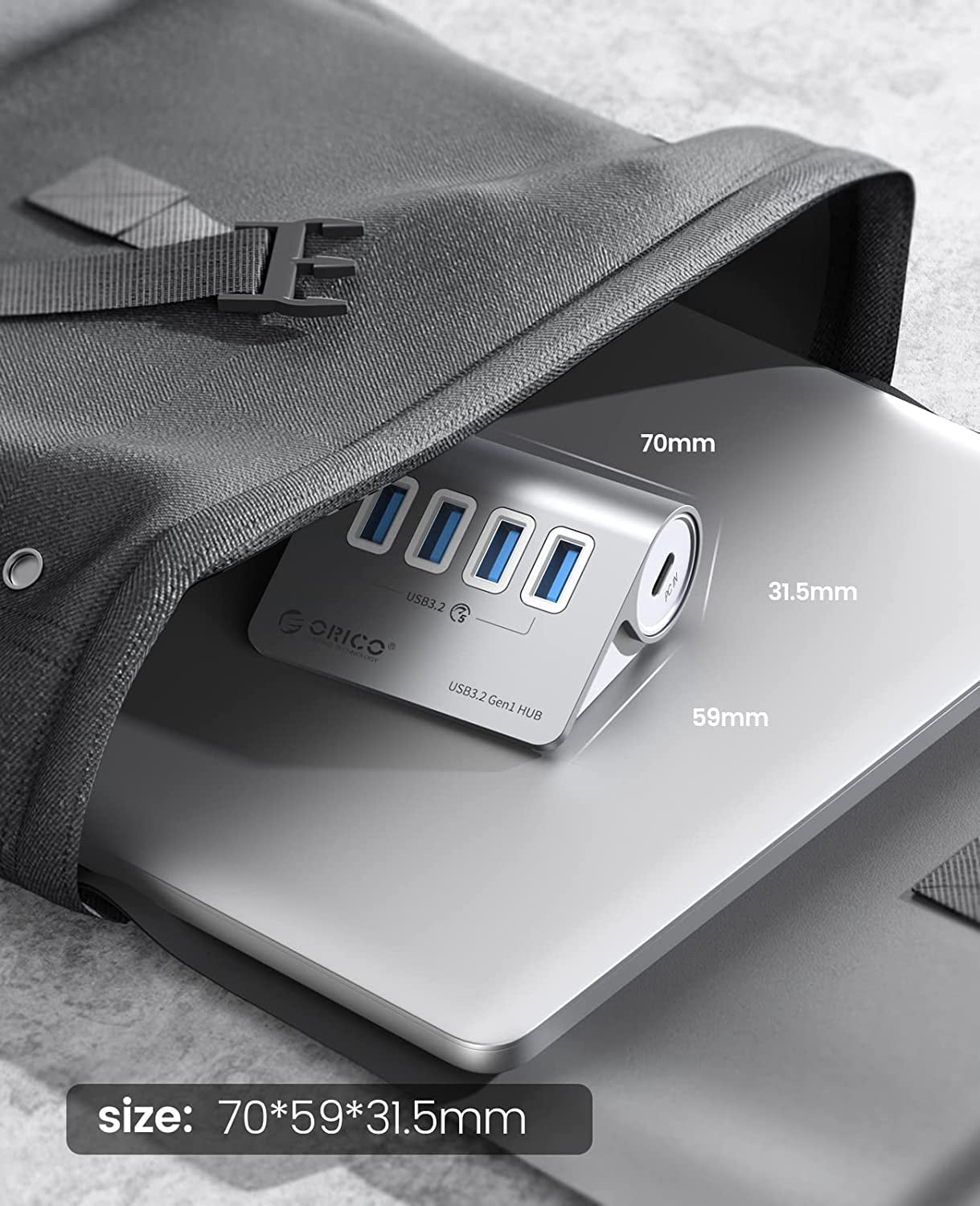 ORICO 5Gbps Aluminum USB Hub with 4 USB A Ports,USB 3.0 Hub with 1.64Ft USB-C USB-B Cable USB Multiport Adapter USB Extender USB Splitter for Laptop,Camera,Keyborad, Flash Drive