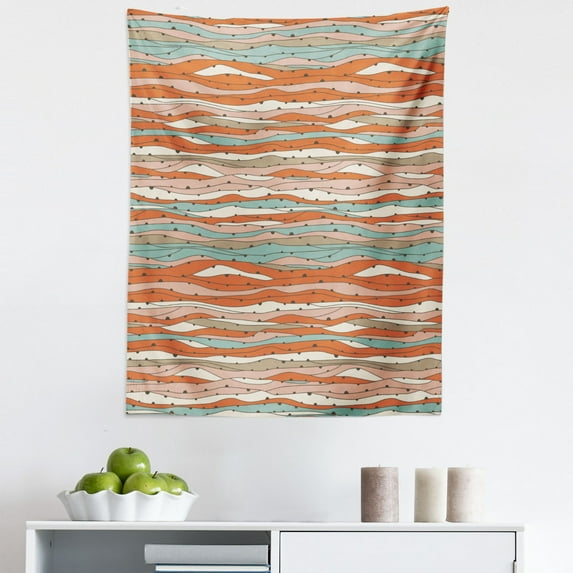 Abstract Tapestry, Contemporary Pastel Tone Horizontal Waves Ornamented with Half Circular Spots, Fabric Wall Hanging Decor for Bedroom Living Room Dorm, 5 Sizes, Multicolor, by Ambesonne