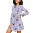 thumbnail image 3 of joogoo Butterfly Purple Women's Long Sleeve Nightgown Sleepwear L, 3 of 8