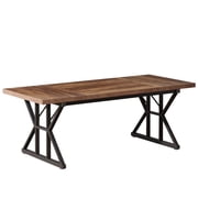 Fnova 70.86 Inch Farmhouse Dining Table, X-Shaped Metal Legs, Large Rectangular Kitchen Table for 6-8 People, Heavy Duty Dining Room Furniture
