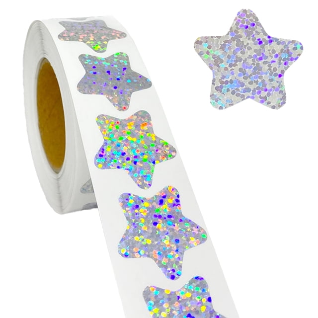 Rollo de pegatinas de estrellas plateadas Rawiri de 1 pulgada, autoadhesivas, brillantes, 500 unidades
