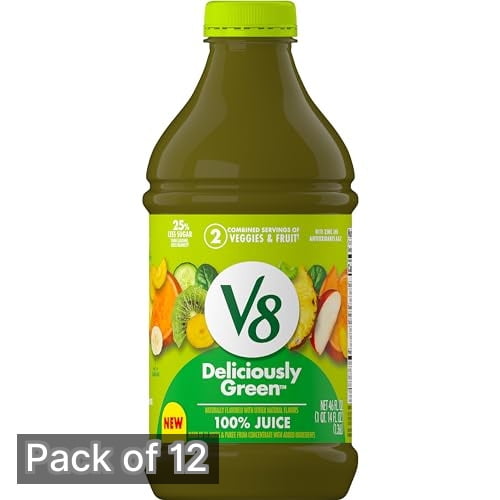 V8 Blends 100% Juice, Deliciously Green Juice 46 fl oz Bottle (Pack of 12)