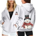 thumbnail image 2 of Fiaer Christmas Hoodie for Women Oversized Full Zip up Snowman Graphic Xmas Hooded Jackets Drawstring Sweatshirts Long Sleeve Relax Fit Pocket Tops White XL, 2 of 5