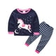 thumbnail image 5 of Pijamas de manga larga para bebé y niña, conjunto de 2 piezas, camiseta y pantalones con estampado de unicornio, ropa de dormir informal para niños de 2 a 7 años, 5 of 5