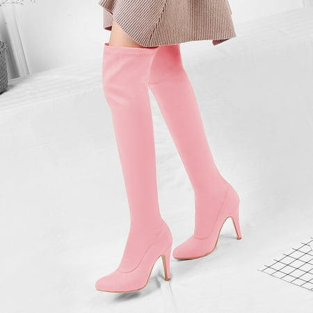 

uikmnh Women Shoes Women s Autumn And Winter Candy Color Suede Stiletto Heels Slim And Tall Over The Knee Boots Pink 9
