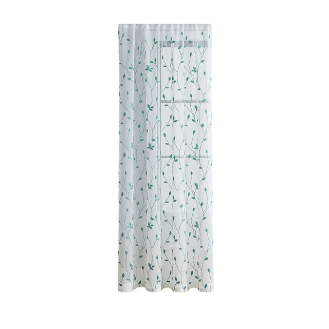 Fasiaou 54x63 Inch Translucent Leaf Embroidered Curtains, Light-Filtering Polyester Decorative Window Panels for Bedroom,Blue