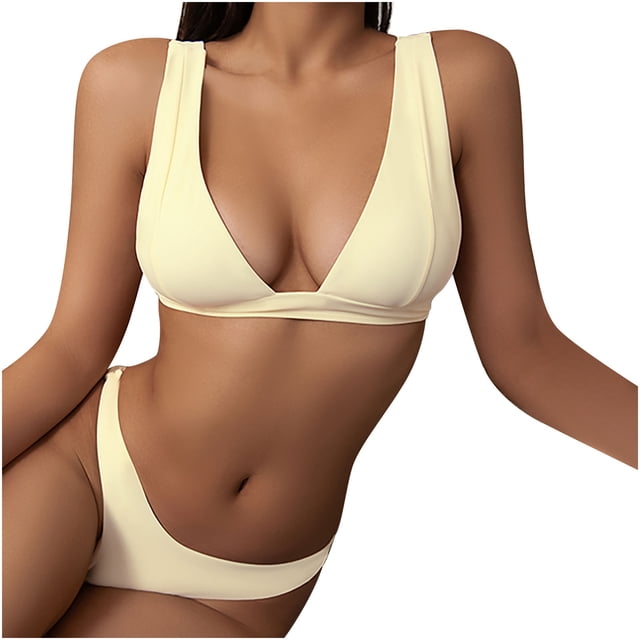 Conjunto de bikini a la moda para mujer, traje de baño de dos piezas con relleno, almohadilla en el pecho, sin soporte de acero, ropa de playa Fridja nalpqowj57205