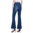 thumbnail image 2 of Women's Fashion Ripped High Waist Classic Denim Bell Bottom Jeans, Dark Blue, 2 of 6