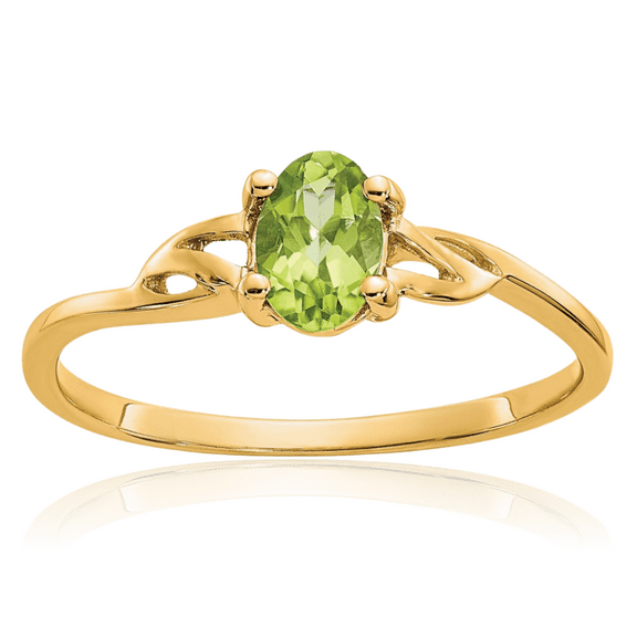 14K Solid Yellow Gold Green Peridot Ring August Birthstone Jewelry