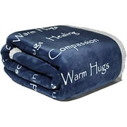 Compassion Blanket - Strength Courage Super Soft Warm Hugs, Get Well Gift Blanket Healing Thoughts Positive Energy Love & Hope & Fluffy Comfort (50 x 65 Navy Blue)