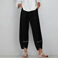 thumbnail image 3 of Costeam Womens Capri Pants Cotton Linen Blend Wide Leg with Side Pockets Mid Rise Relaxed Waist Lace Embroidery Split Cuff Cropped Trousers Lightweight Breathable Soft Casual Summer Bottoms, 3 of 7