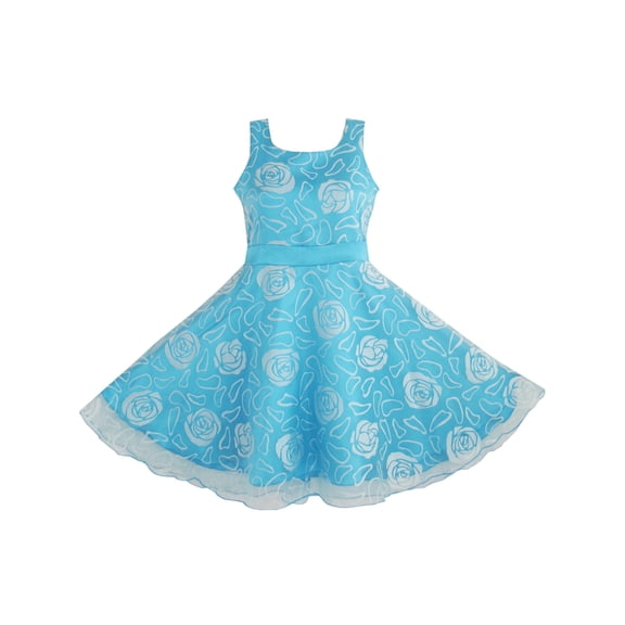 Girls Dress Blue Rose Wedding Pageant Kids 4-5