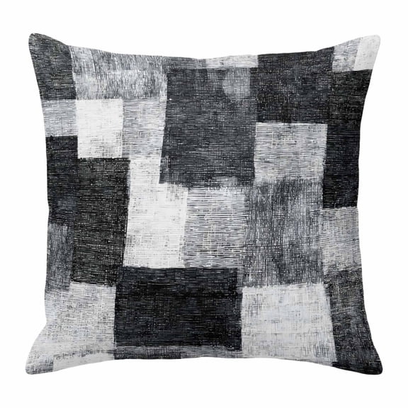 Throw Pillow Covers, Black Gray Patchwork 24x24 Pillow Covers for Couch/Sofa/Bed, Abstract Minimalist Geometric Art Decorative Square Linen Cushion Pillowcase for Home Decor