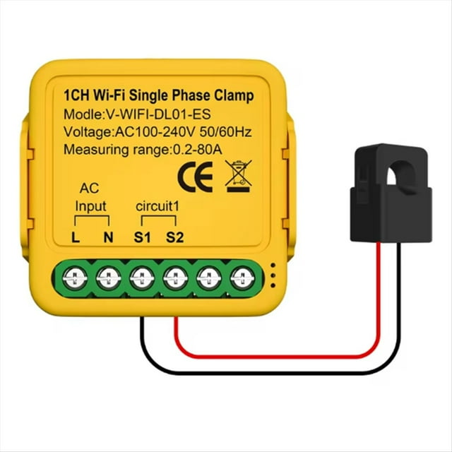 Medidor de Energía Inteligente Tuya Wifi con Pinza y Transformador de Corriente de 80 A para Iluminación Eléctrica y Monitor de KWH.