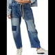 thumbnail image 1 of Pantalones Vaqueros Holgados de para Mujer, de Tiro Bajo, con Parches y Pernera y Bolsillos. Azul L, 1 of 7