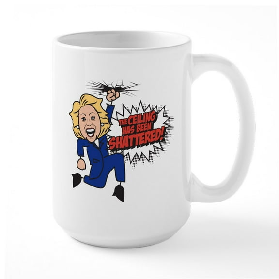 CafePress - Clinton Glass Shattered Large Mug - 15 oz Ceramic Large White Novelty Mug