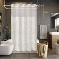 thumbnail image 2 of No Hook Shower Curtain with Snap in Liner, Country Tree Branches Texture Waterproof Fabric Bathroom Curtain Mesh Top Window, Seamless Plant Beige Stripe Shower Curtains 36x72in, 2 of 9
