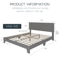 thumbnail image 3 of Einfach King Size Grey Fabric Upholstered Bed Frame with Adjustable Headboard, No Box Spring Needed, Low, 3 of 7