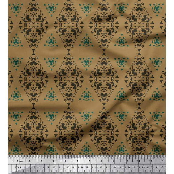 Soimoi Brown Poly Georgette Fabric Heart & Floral Ethnic Decor Fabric Printed Yard 42 Inch Wide