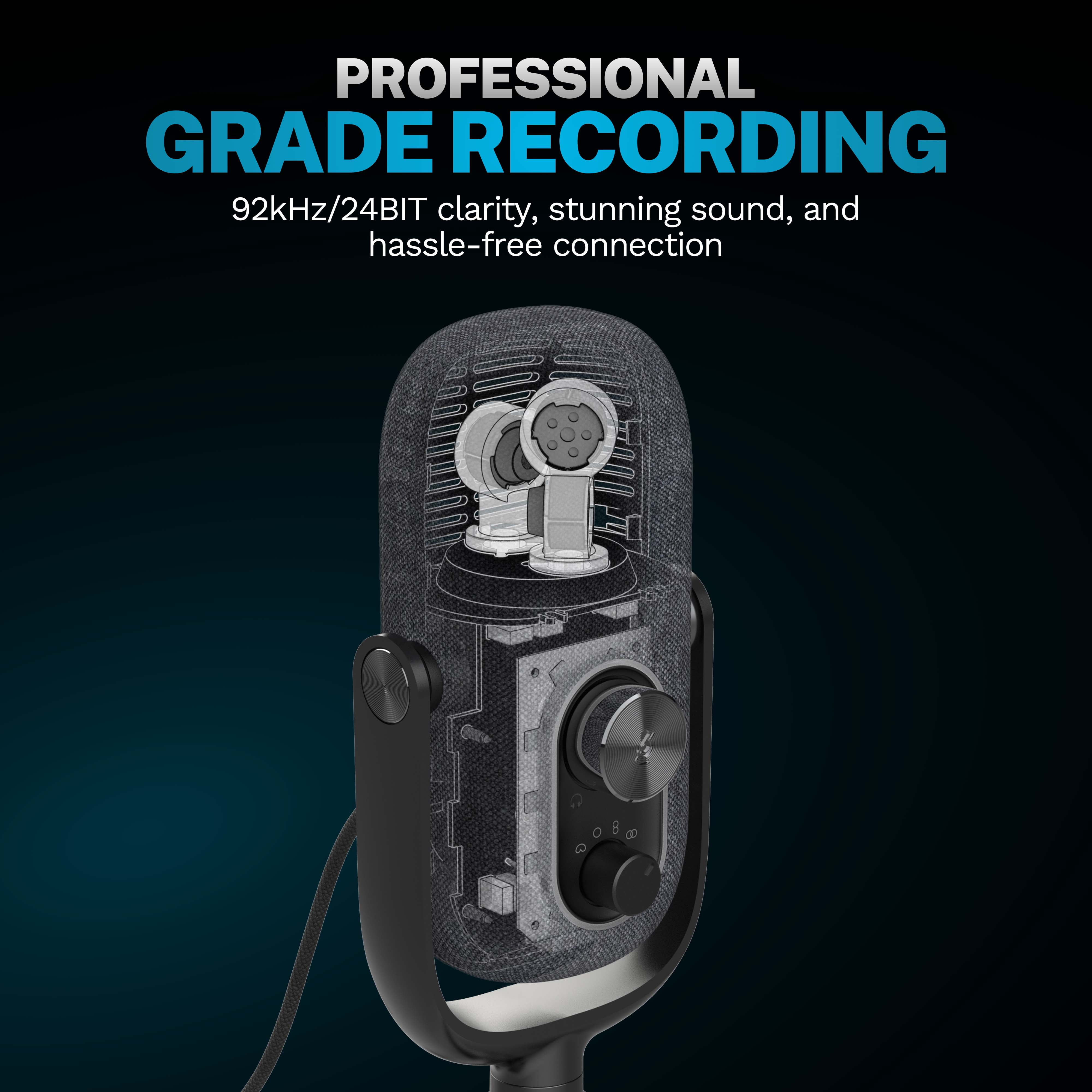 JLab JBuds Talk Gaming, Podcast & Streaming Microphone, Professional Grade Recording, 92kHz/24BIT Clarity, 4 Directional Pattern Modes, Gain Control, 4+ ft USB-C Cable, Versatile Mounting, Black