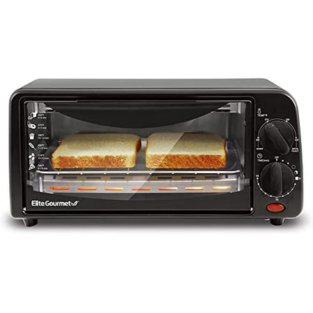 

Elite Gourmet ETO236 Personal 2 Slice Countertop Toaster Oven with 15 Minute Timer Includes Pan and Wire Rack Bake Broil Toast Black