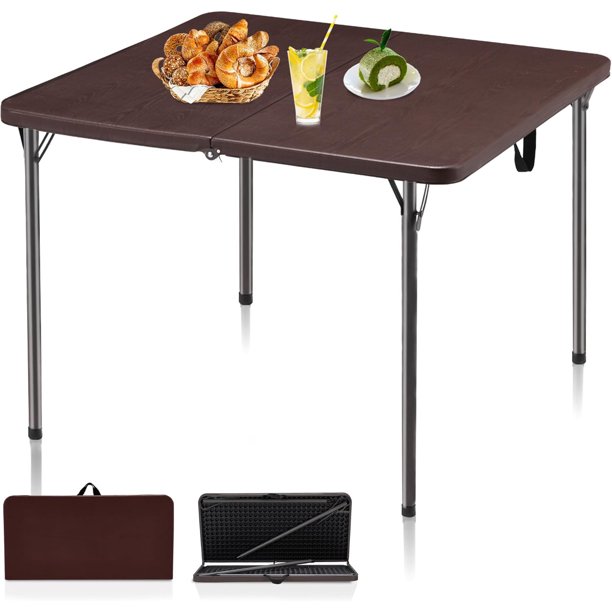 Mesa Plegable Cuadrada portátil con Patas Plegables y asa de Transporte, mesas de plástico para Camping, Picnic, Oficina, Fiesta, Color café