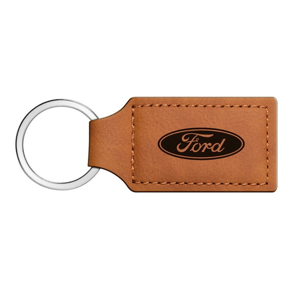 iPick Image for Ford Logo Rectangular Brown Leather Key Chain, Official Licensed