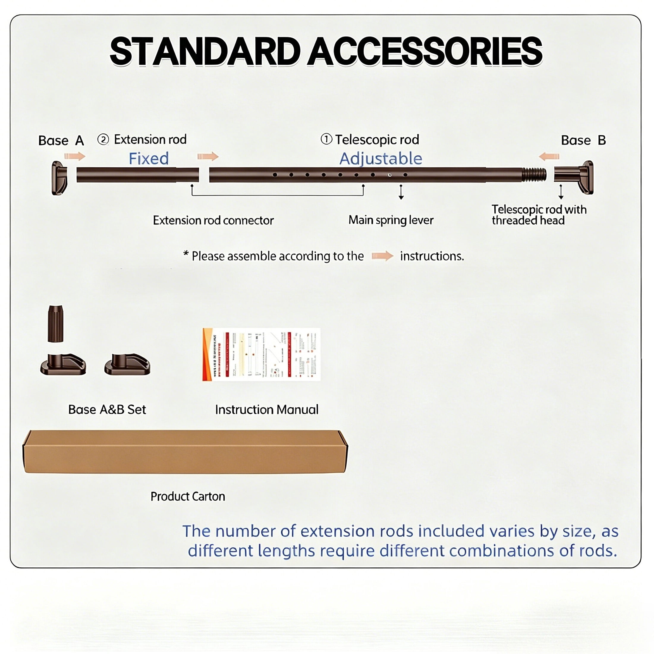 Mxdfafa Brown Heavy Duty Tension Curtain Rod, 43-83in No Drill Rustproof Carbon Steel Adjustable Rod for Bathroom, Closet, Balcony & Room Divider