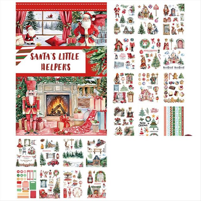 Scrapbooking Stickers Kit Scrapbooking Ledger Decorative Sticker Material Kit Vintage Christmas Patterns Craft Tool B,8 x PET Sticker 1 x Paper 11 x Writing Paper
