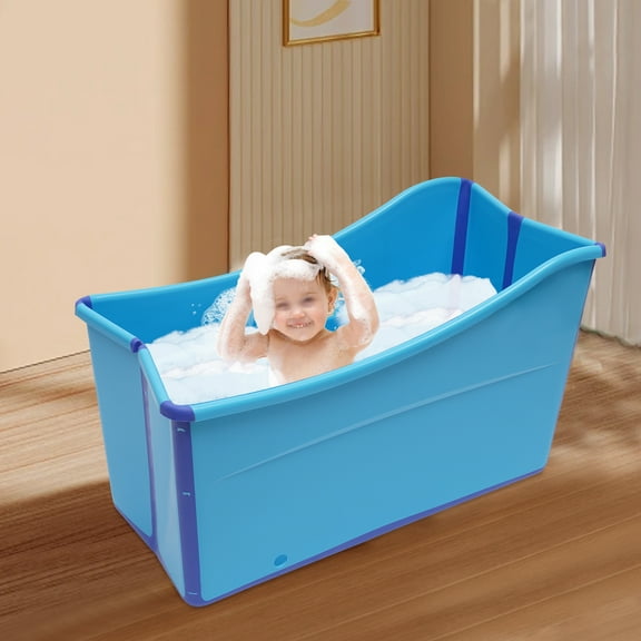 Modern Blue Folding Bathtub for Adult's Baths, Children's Baths, and Children's Swimming PP   TPE Folding Bathtub